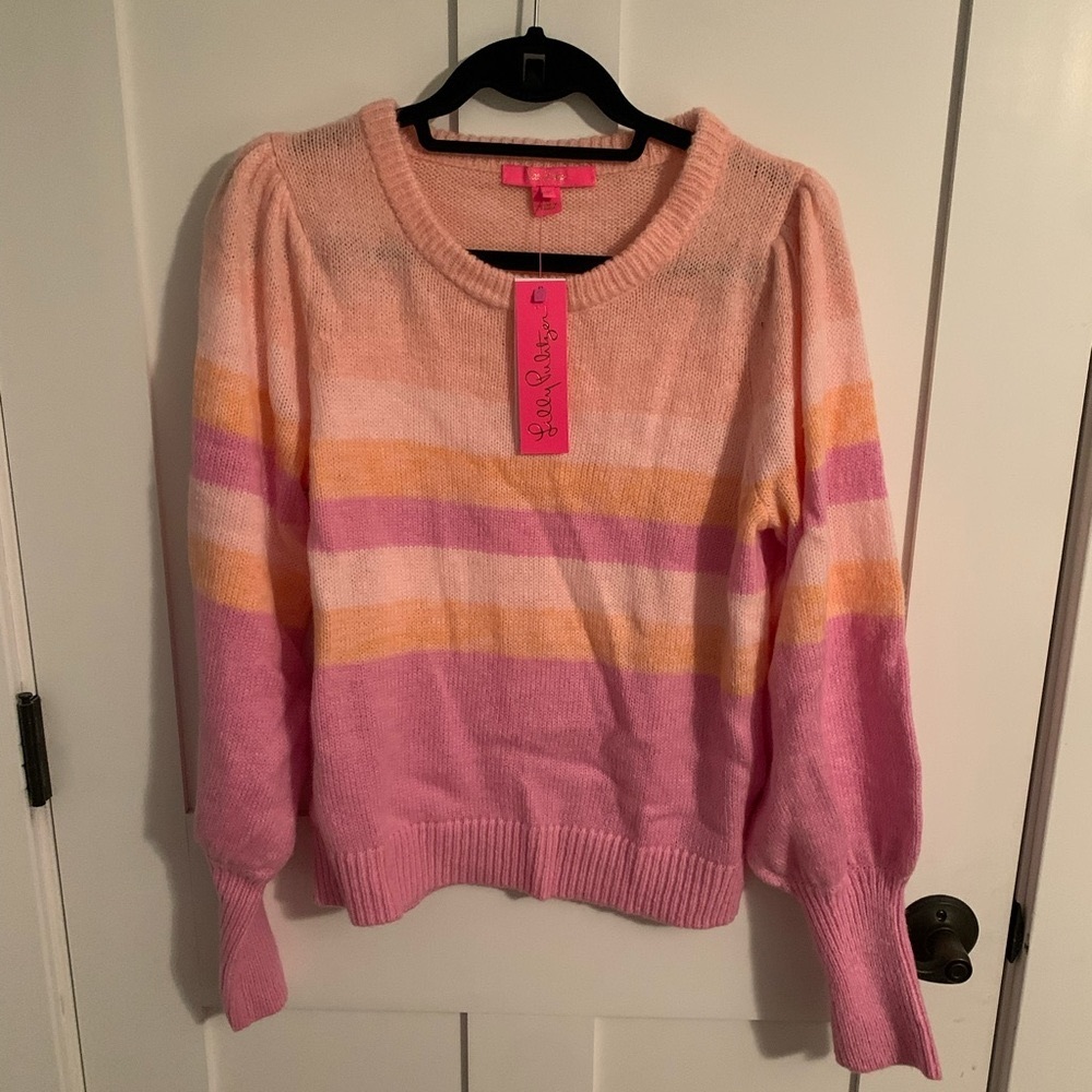 Lilly Pulitzer Ritza Sweater orange and pink size Medium NWT - Picture 2 of 5